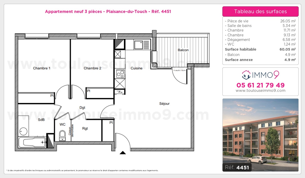 Plan et surfaces, Programme neuf Plaisance-du-Touch Référence n° 4451