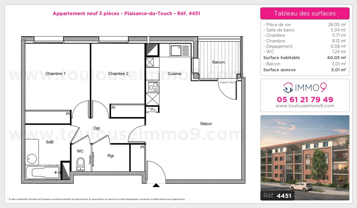 Plan et surfaces, Programme neuf Plaisance-du-Touch Référence n° 4451