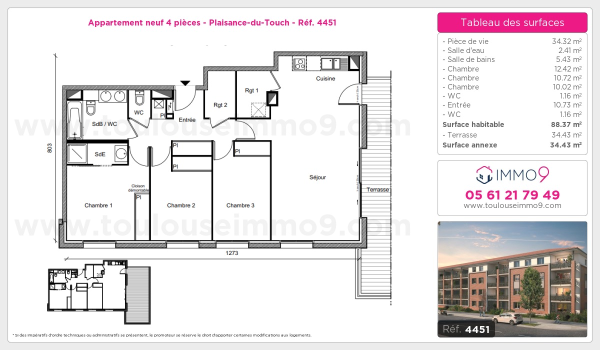 Plan et surfaces, Programme neuf Plaisance-du-Touch Référence n° 4451