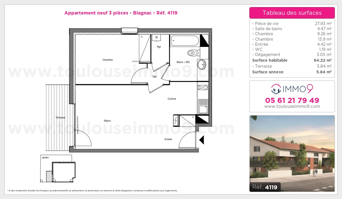 Plan et surfaces, Programme neuf Blagnac Référence n° 4119
