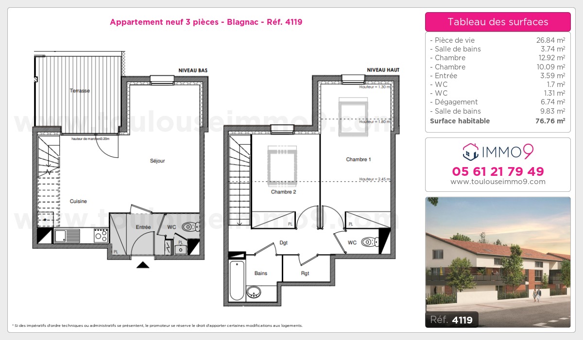 Plan et surfaces, Programme neuf Blagnac Référence n° 4119