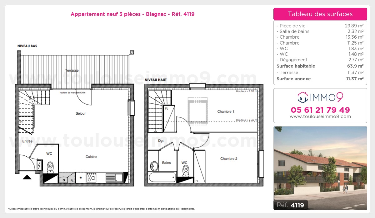 Plan et surfaces, Programme neuf Blagnac Référence n° 4119