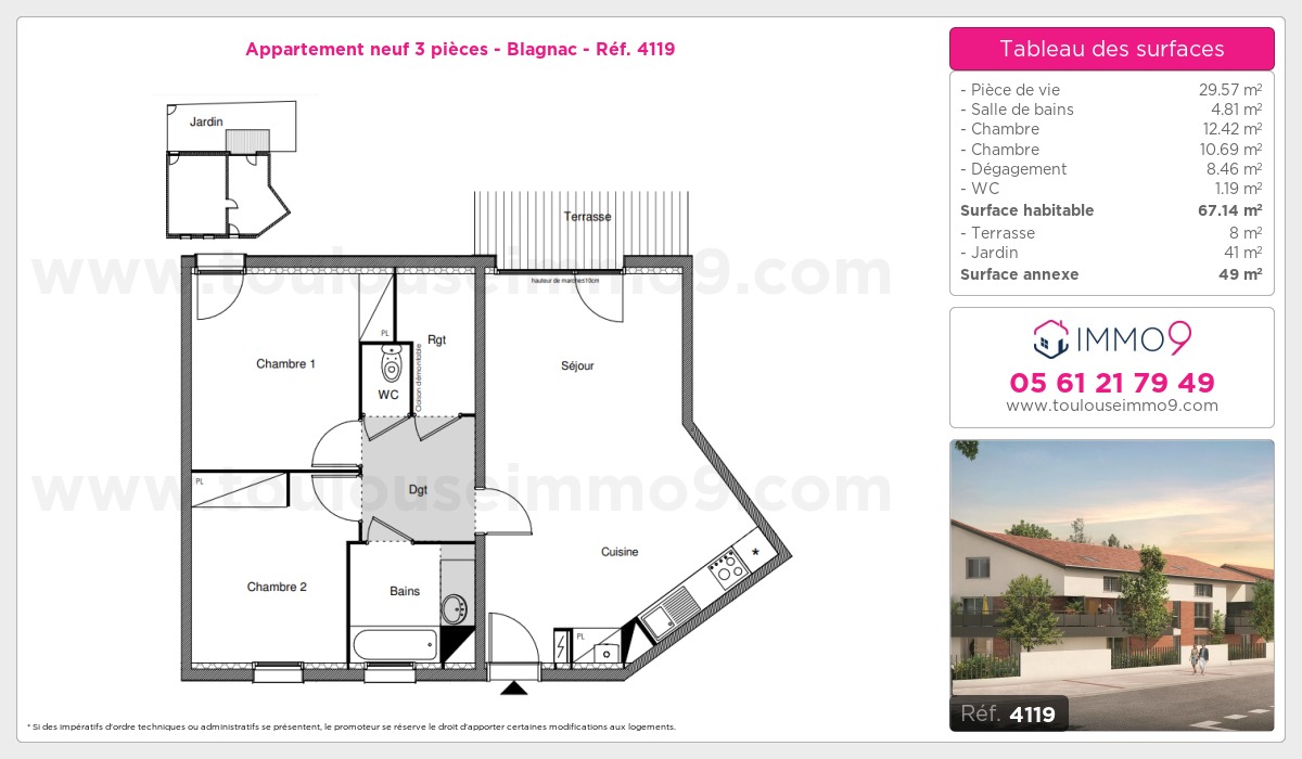 Plan et surfaces, Programme neuf Blagnac Référence n° 4119