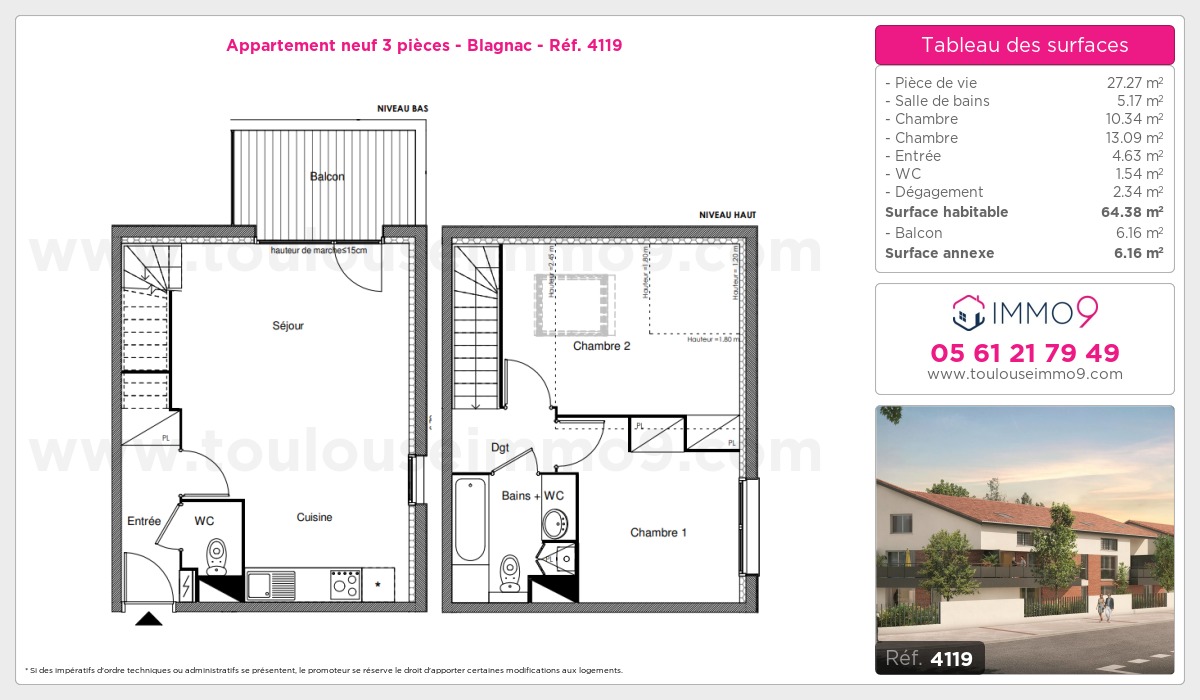 Plan et surfaces, Programme neuf Blagnac Référence n° 4119