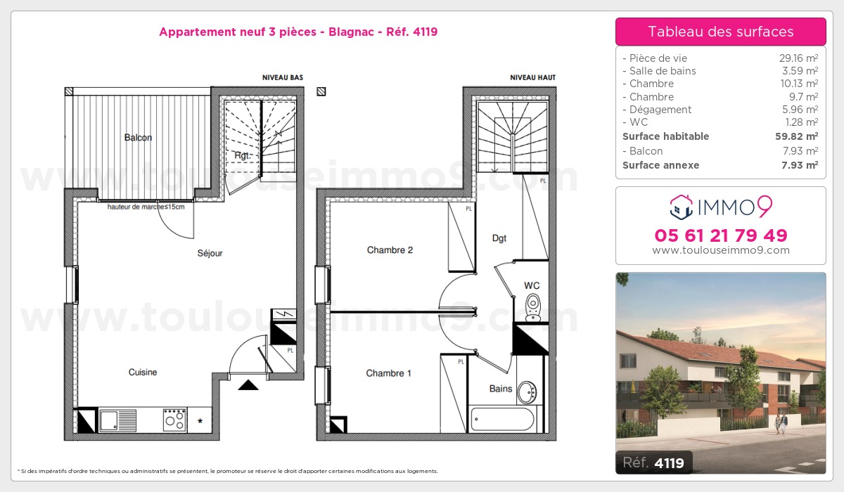 Plan et surfaces, Programme neuf Blagnac Référence n° 4119