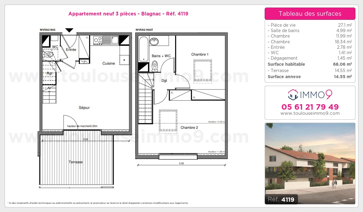 Plan et surfaces, Programme neuf Blagnac Référence n° 4119