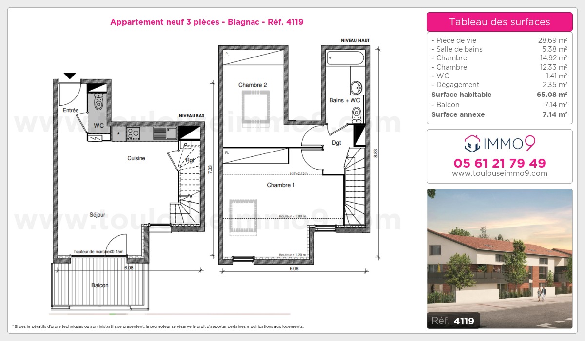 Plan et surfaces, Programme neuf Blagnac Référence n° 4119