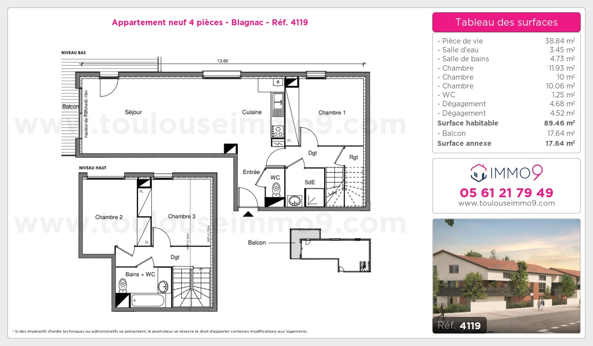 Plan et surfaces, Programme neuf Blagnac Référence n° 4119
