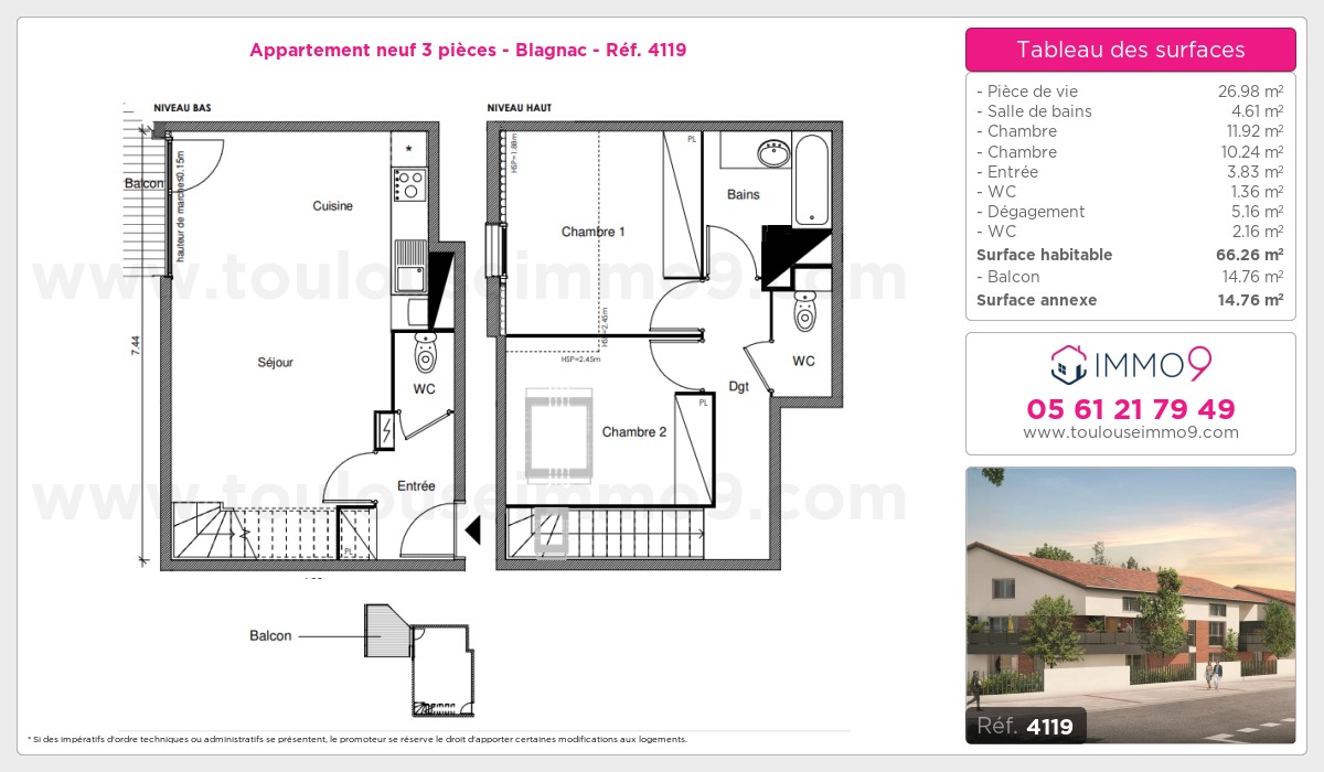 Plan et surfaces, Programme neuf Blagnac Référence n° 4119