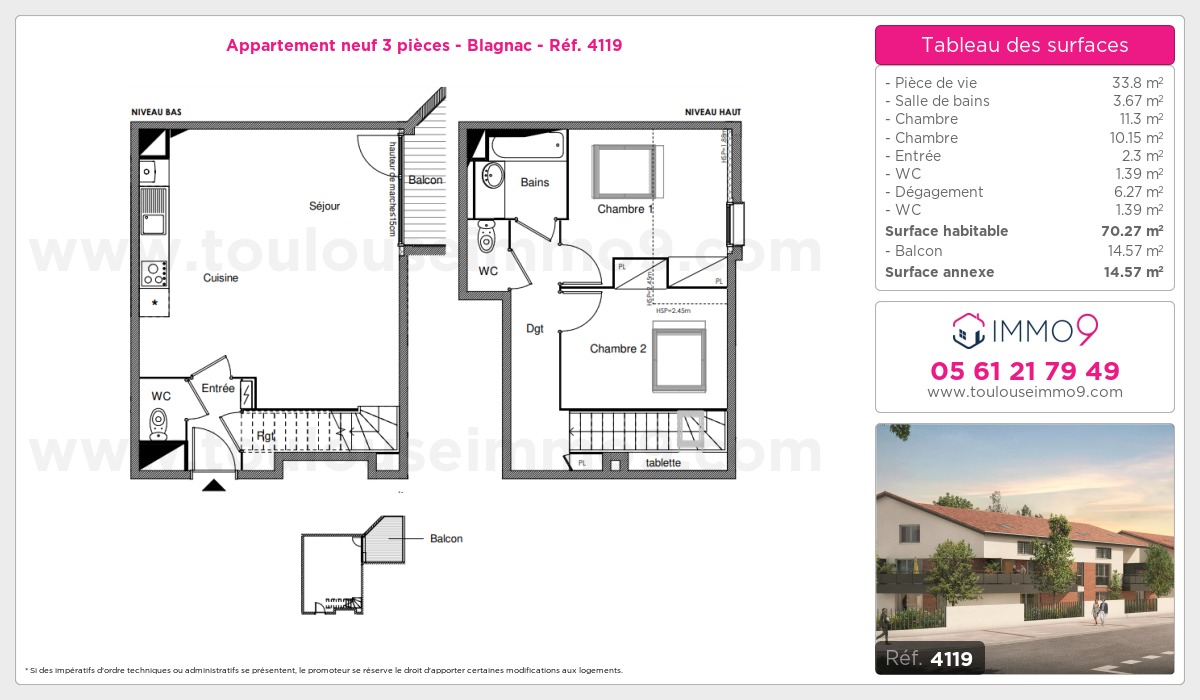 Plan et surfaces, Programme neuf Blagnac Référence n° 4119
