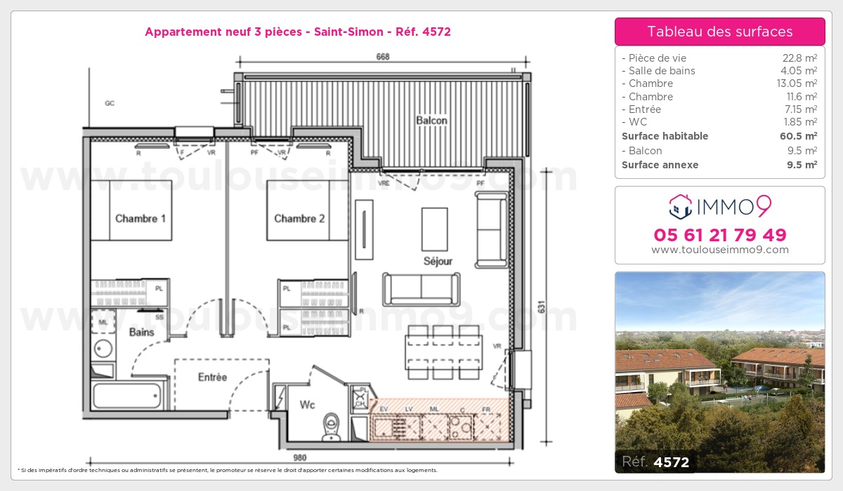 Plan et surfaces, Programme neuf Toulouse : Saint-Simon Référence n° 4572