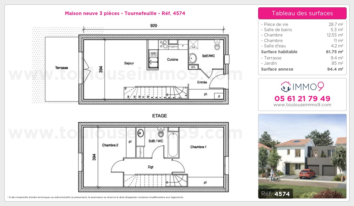 Plan et surfaces, Programme neuf Tournefeuille Référence n° 4574