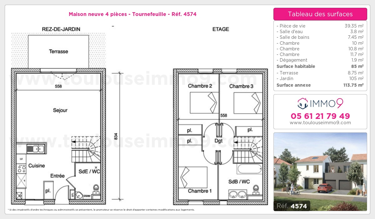 Plan et surfaces, Programme neuf Tournefeuille Référence n° 4574
