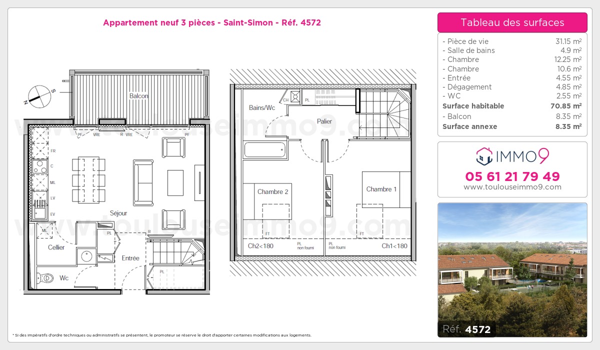 Plan et surfaces, Programme neuf Toulouse : Saint-Simon Référence n° 4572