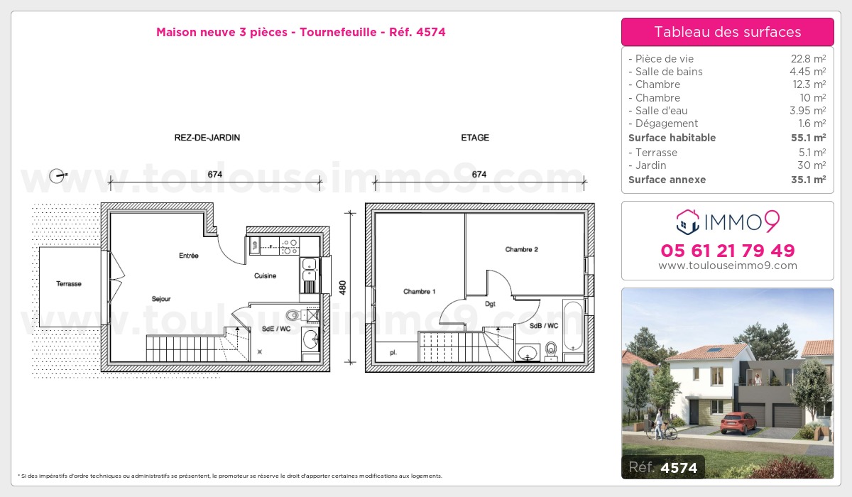 Plan et surfaces, Programme neuf Tournefeuille Référence n° 4574