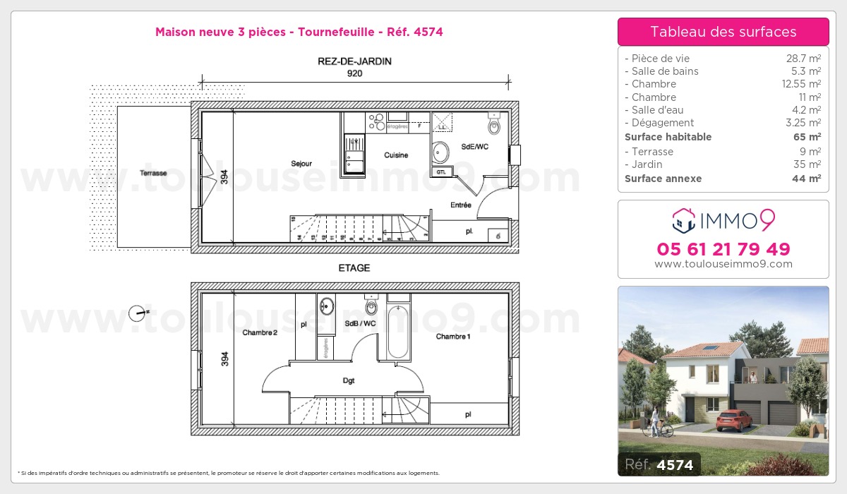 Plan et surfaces, Programme neuf Tournefeuille Référence n° 4574