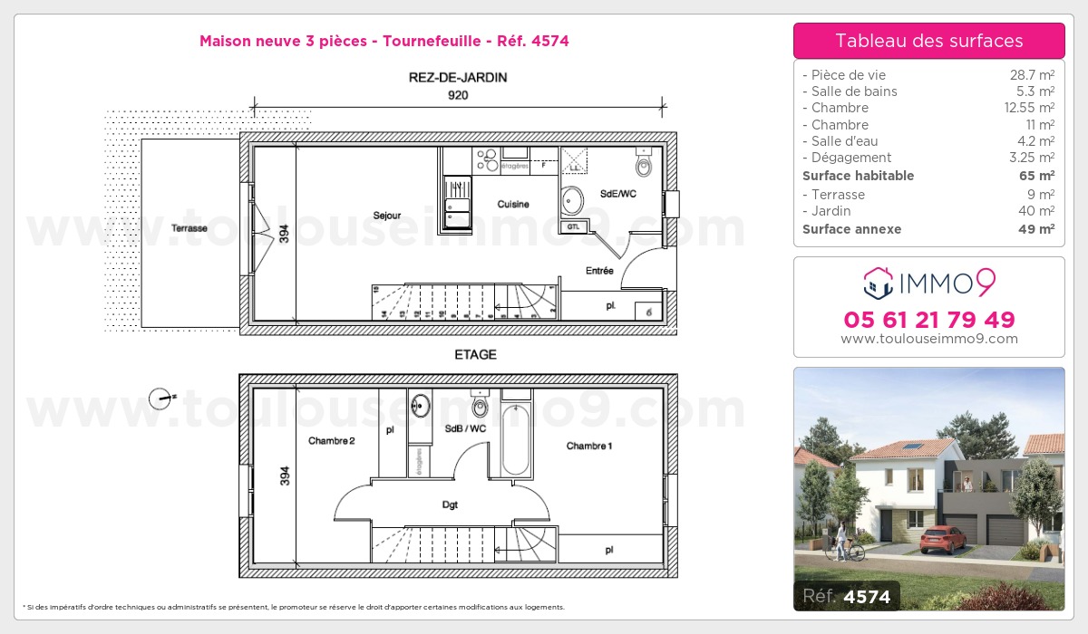 Plan et surfaces, Programme neuf Tournefeuille Référence n° 4574
