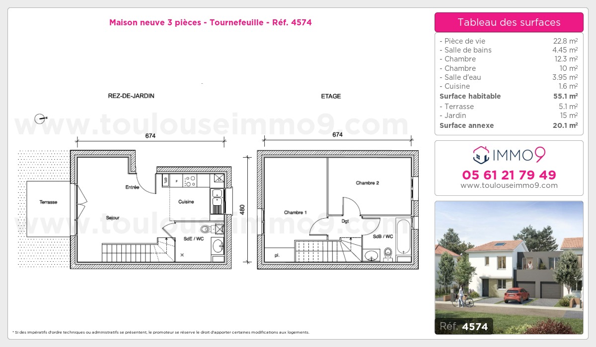 Plan et surfaces, Programme neuf Tournefeuille Référence n° 4574