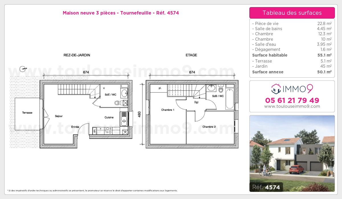 Plan et surfaces, Programme neuf Tournefeuille Référence n° 4574