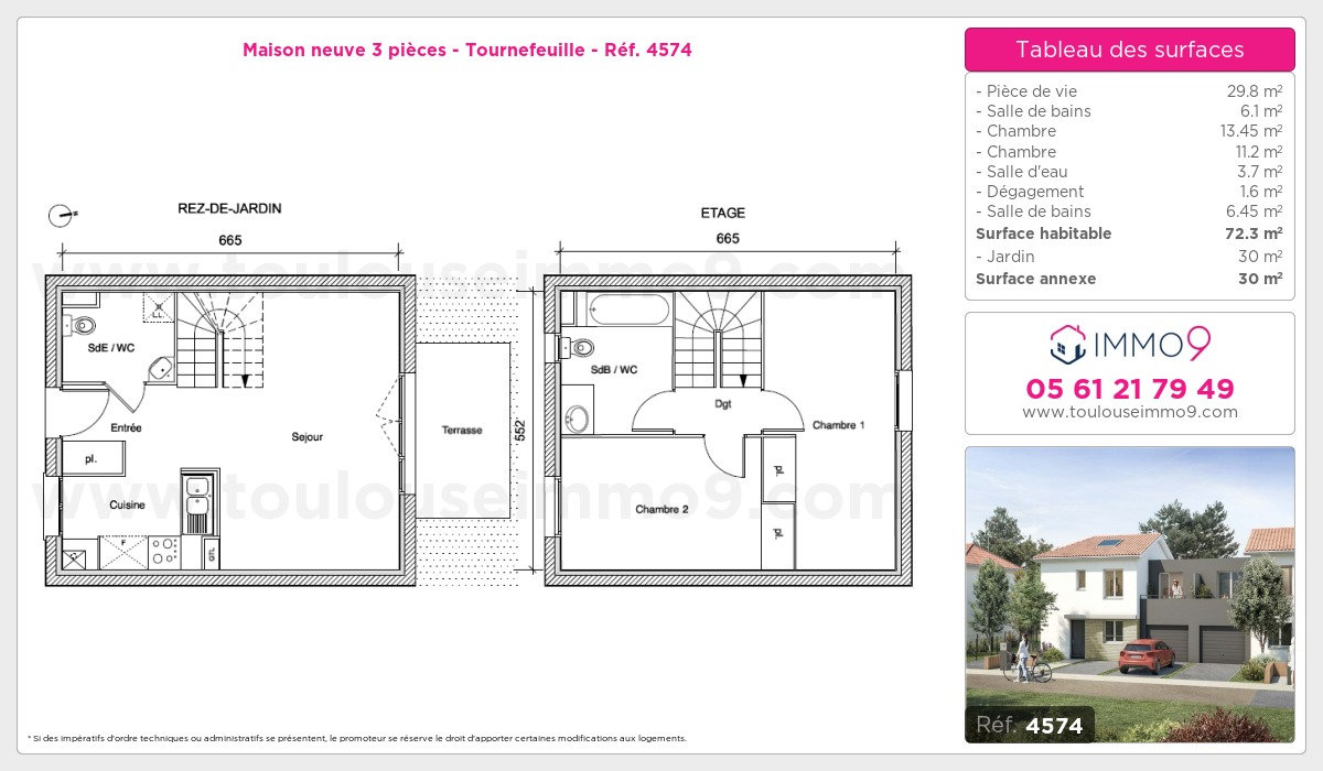 Plan et surfaces, Programme neuf Tournefeuille Référence n° 4574