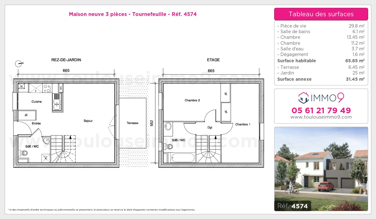 Plan et surfaces, Programme neuf Tournefeuille Référence n° 4574