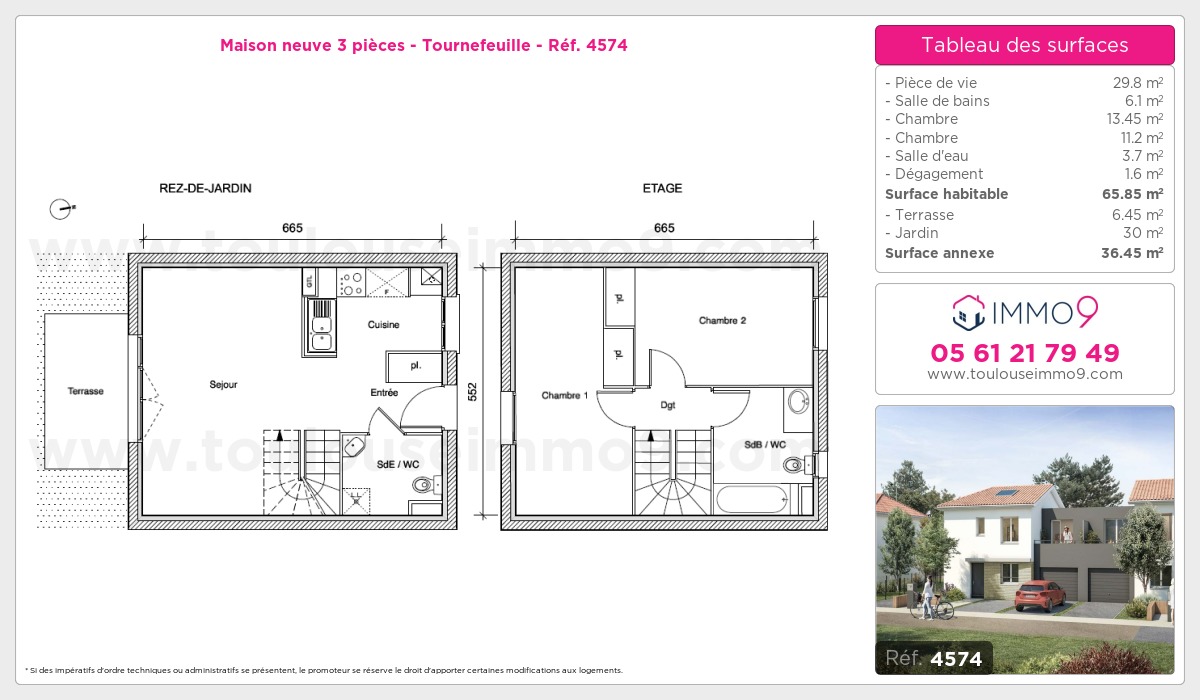 Plan et surfaces, Programme neuf Tournefeuille Référence n° 4574