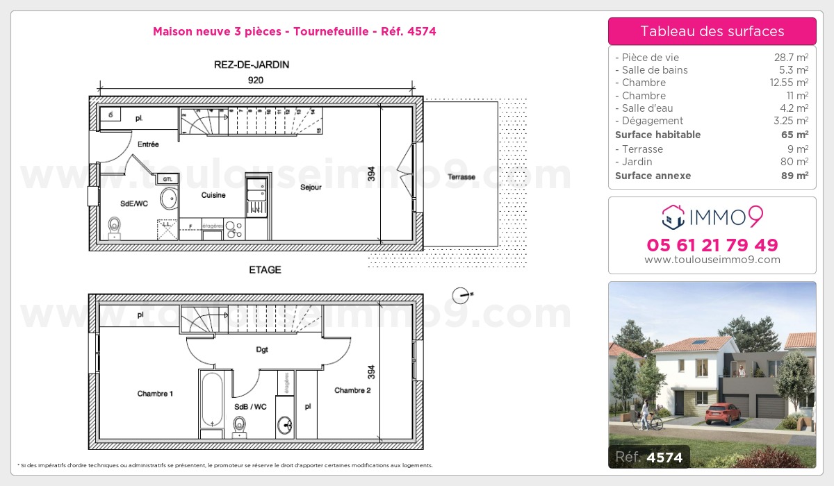 Plan et surfaces, Programme neuf Tournefeuille Référence n° 4574