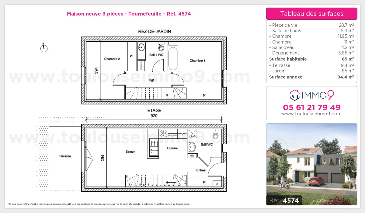 Plan et surfaces, Programme neuf Tournefeuille Référence n° 4574
