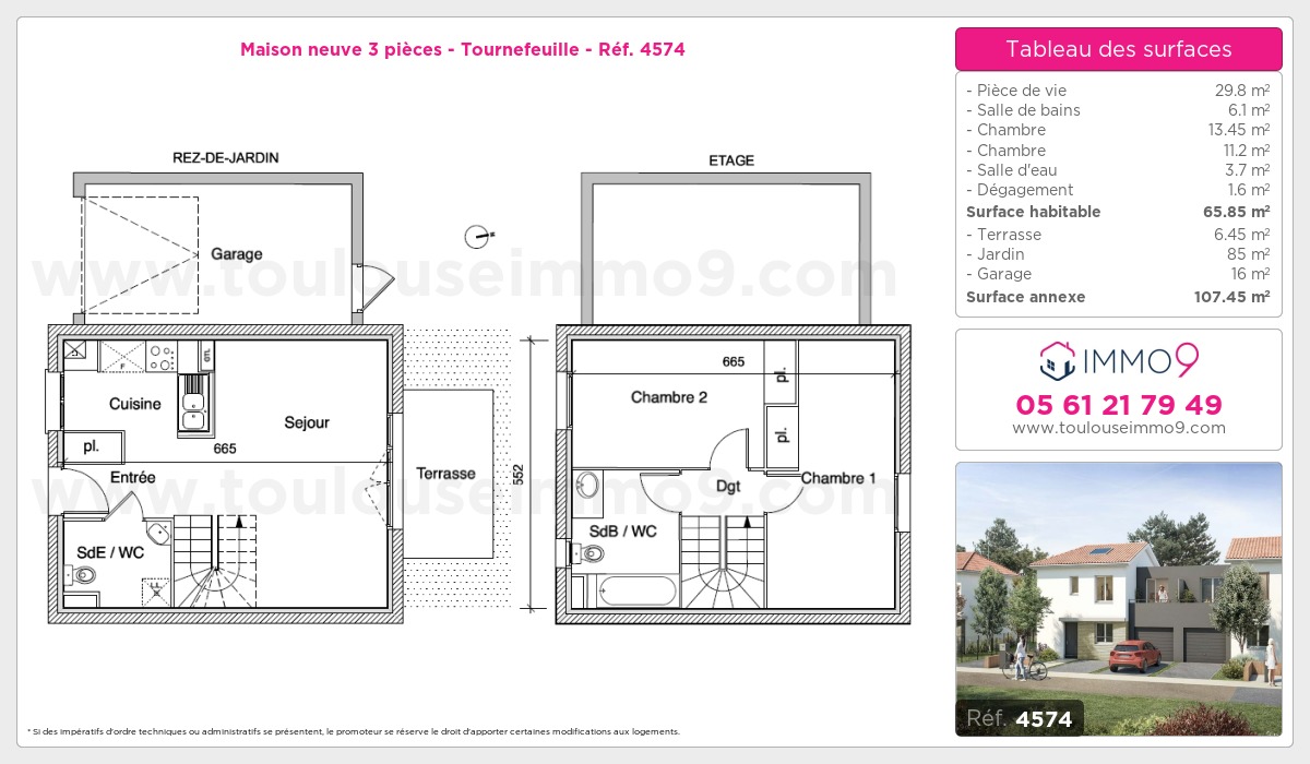 Plan et surfaces, Programme neuf Tournefeuille Référence n° 4574