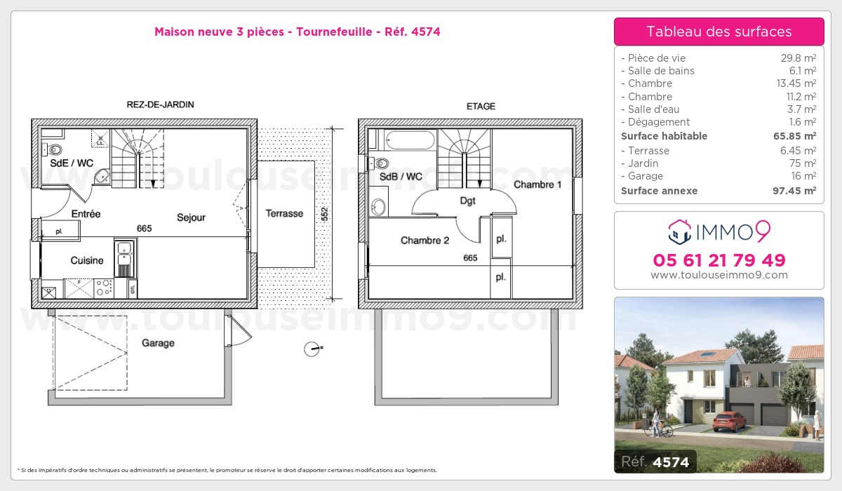Plan et surfaces, Programme neuf Tournefeuille Référence n° 4574