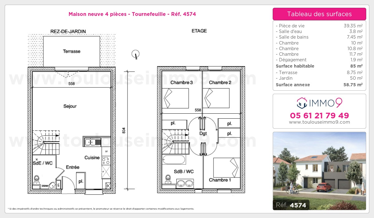 Plan et surfaces, Programme neuf Tournefeuille Référence n° 4574