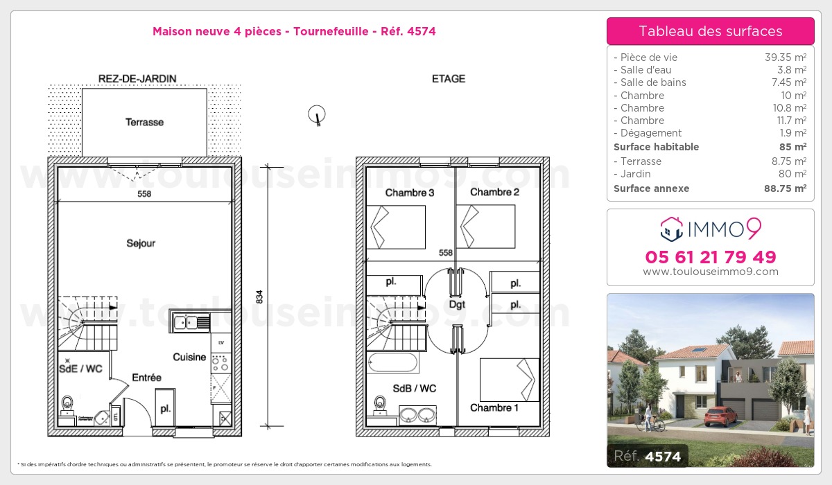Plan et surfaces, Programme neuf Tournefeuille Référence n° 4574