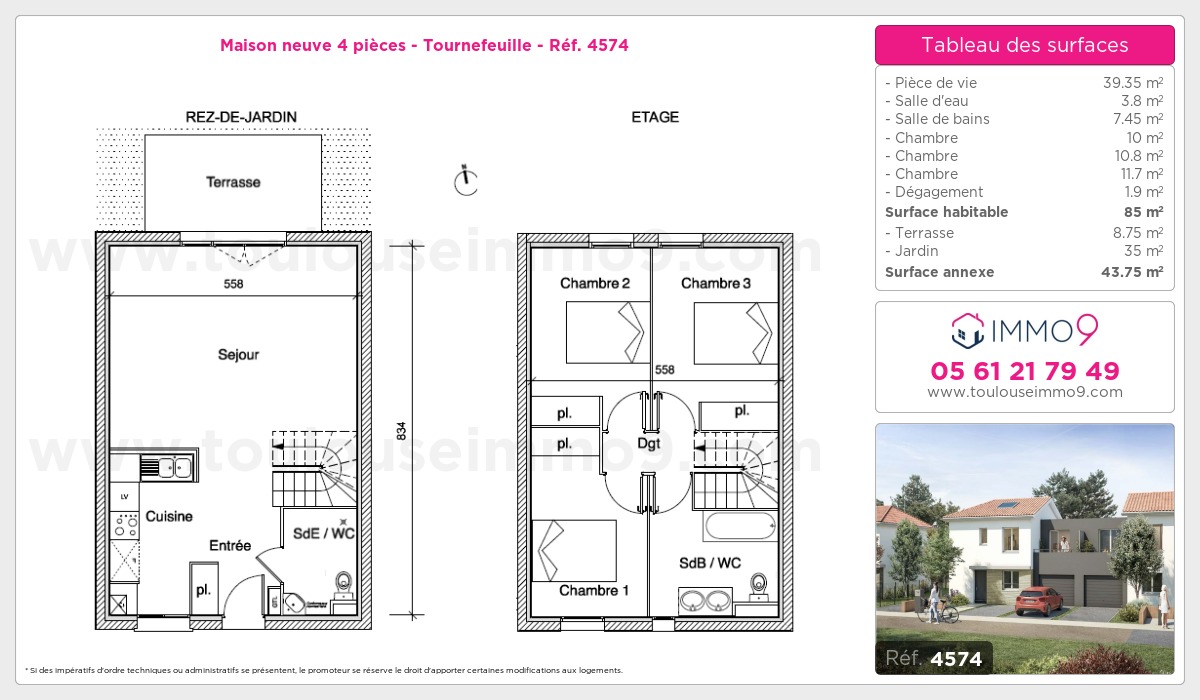 Plan et surfaces, Programme neuf Tournefeuille Référence n° 4574