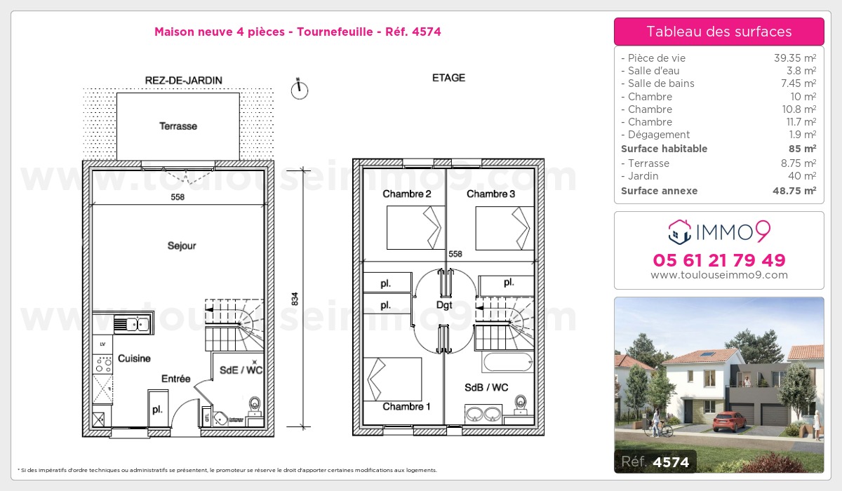 Plan et surfaces, Programme neuf Tournefeuille Référence n° 4574