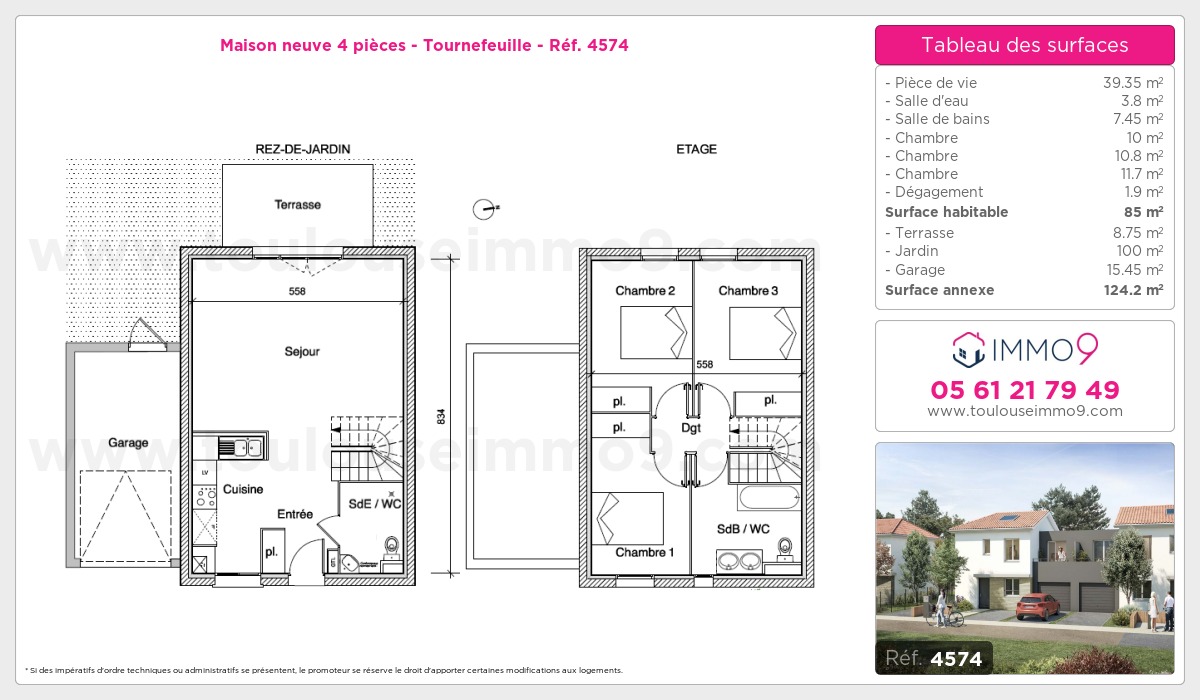 Plan et surfaces, Programme neuf Tournefeuille Référence n° 4574