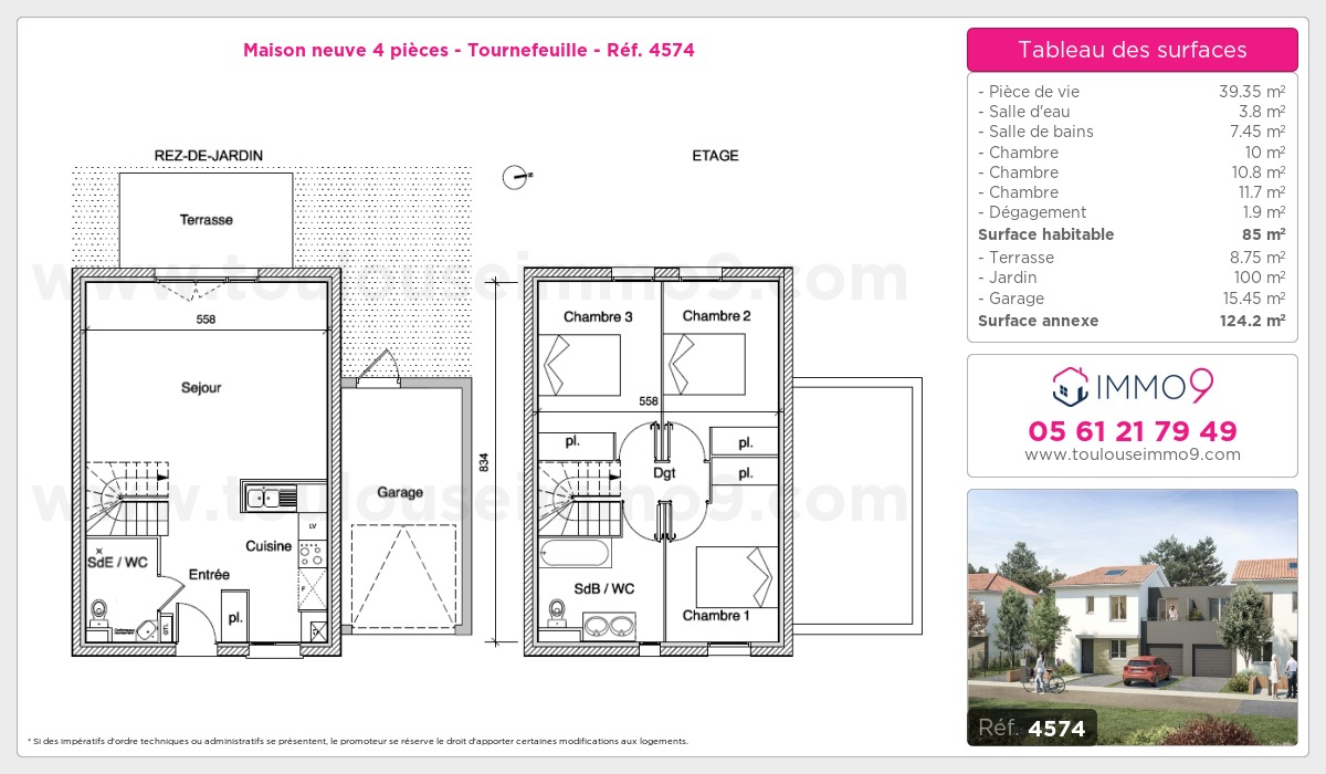 Plan et surfaces, Programme neuf Tournefeuille Référence n° 4574