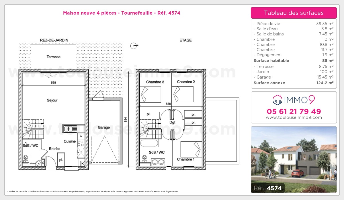 Plan et surfaces, Programme neuf Tournefeuille Référence n° 4574
