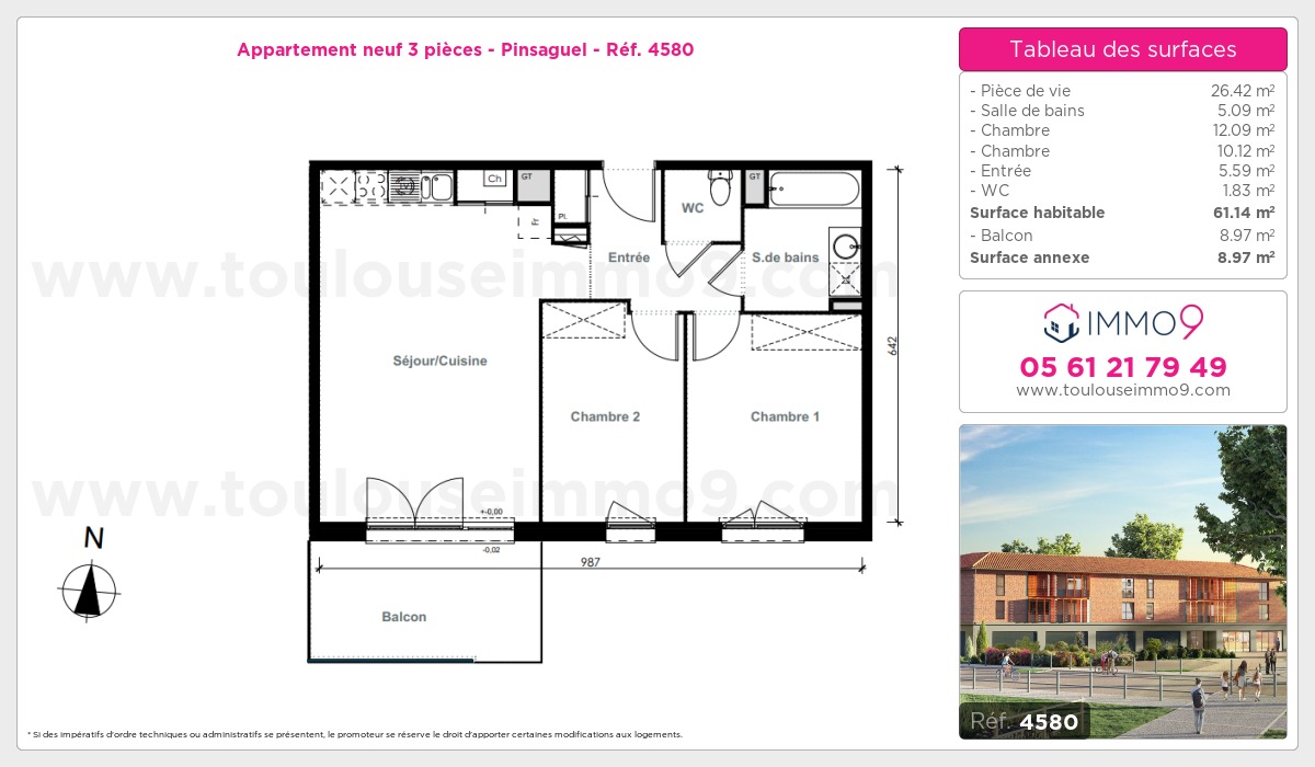 Plan et surfaces, Programme neuf Pinsaguel Référence n° 4580