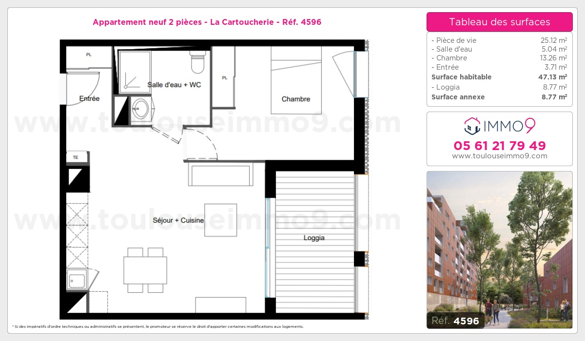 Plan et surfaces, Programme neuf Toulouse : Cartoucherie Référence n° 4596