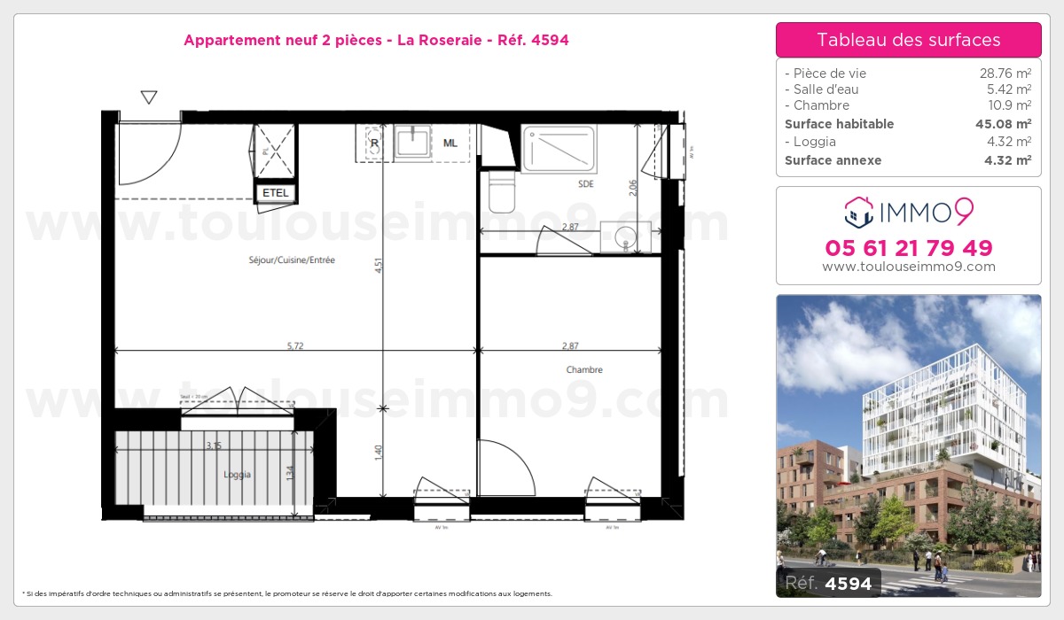 Plan et surfaces, Programme neuf Toulouse : Roseraie Référence n° 4594