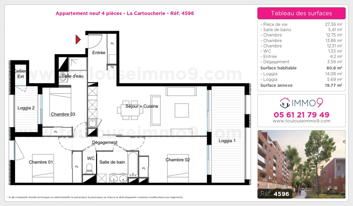 Plan et surfaces, Programme neuf Toulouse : Cartoucherie Référence n° 4596