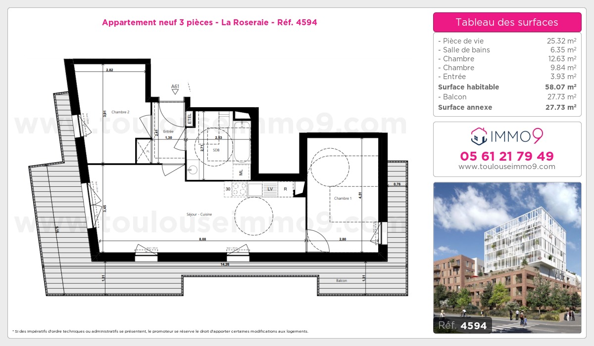 Plan et surfaces, Programme neuf Toulouse : Roseraie Référence n° 4594