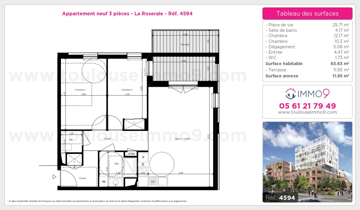 Plan et surfaces, Programme neuf Toulouse : Roseraie Référence n° 4594