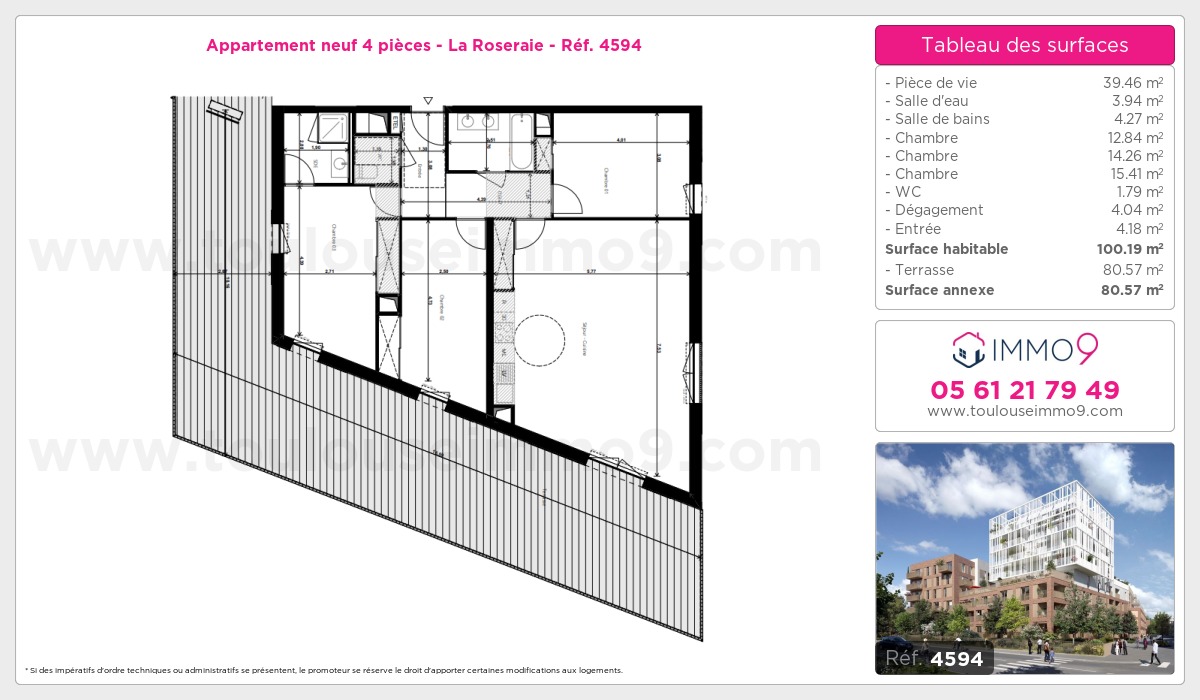 Plan et surfaces, Programme neuf Toulouse : Roseraie Référence n° 4594