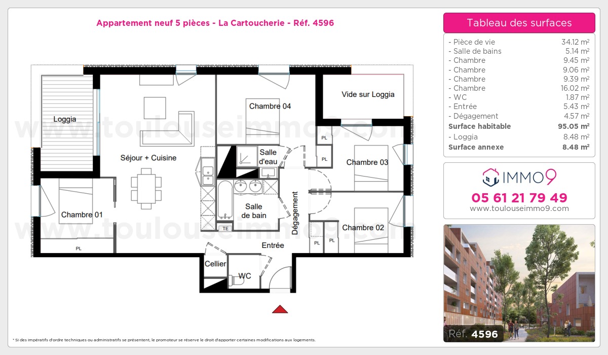 Plan et surfaces, Programme neuf Toulouse : Cartoucherie Référence n° 4596