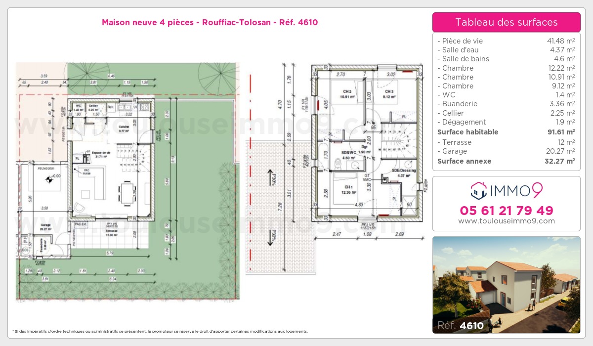 Plan et surfaces, Programme neuf Rouffiac-Tolosan Référence n° 4610