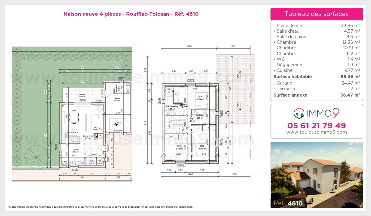 Plan et surfaces, Programme neuf Rouffiac-Tolosan Référence n° 4610
