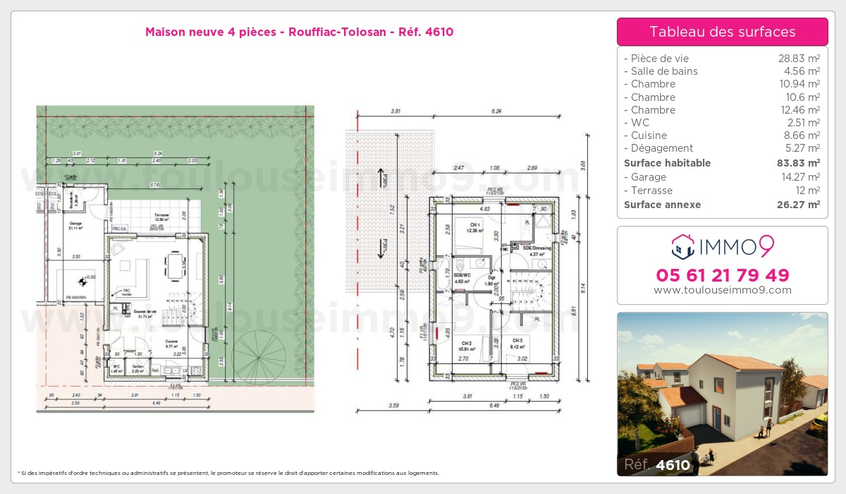 Plan et surfaces, Programme neuf Rouffiac-Tolosan Référence n° 4610