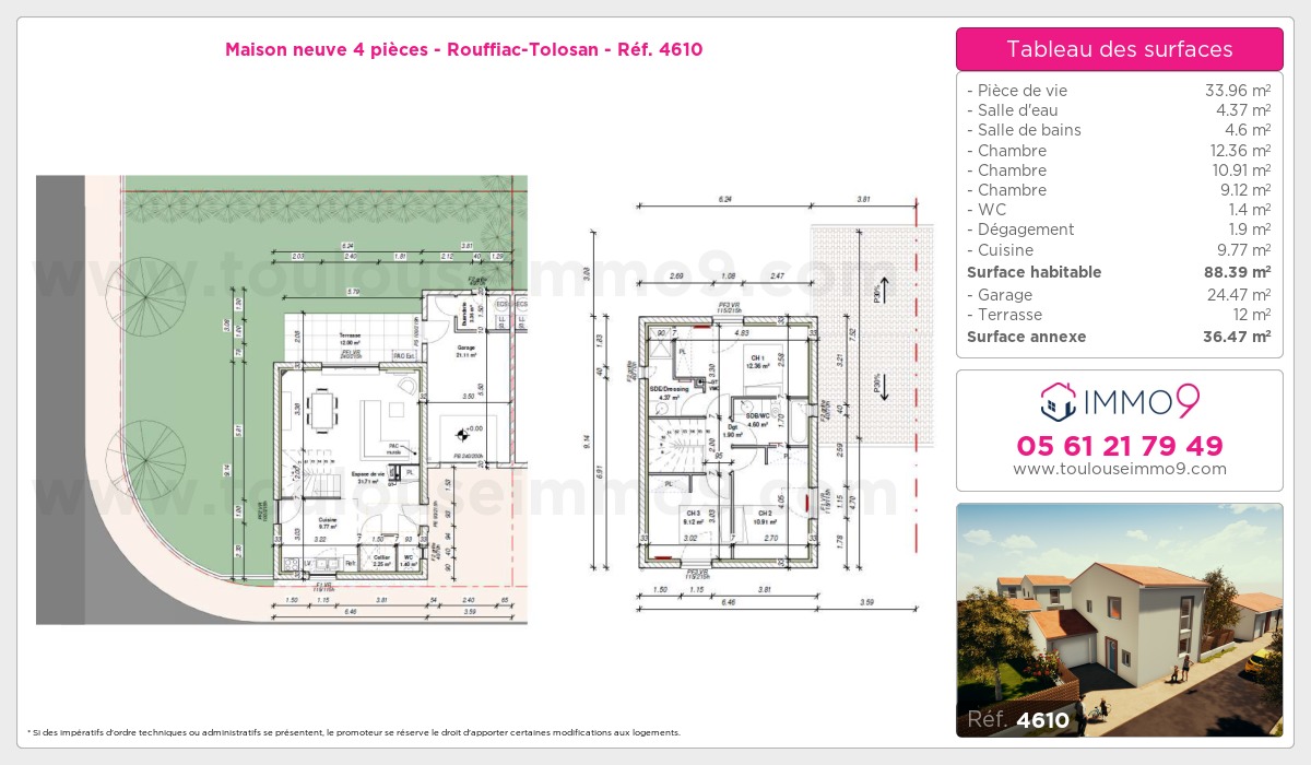 Plan et surfaces, Programme neuf Rouffiac-Tolosan Référence n° 4610