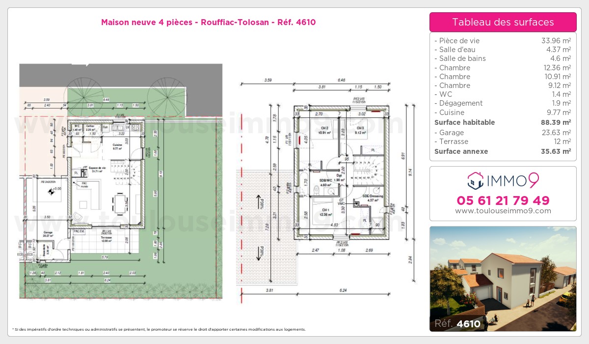 Plan et surfaces, Programme neuf Rouffiac-Tolosan Référence n° 4610